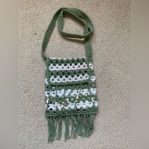 Crotchet green and white crossbody bag